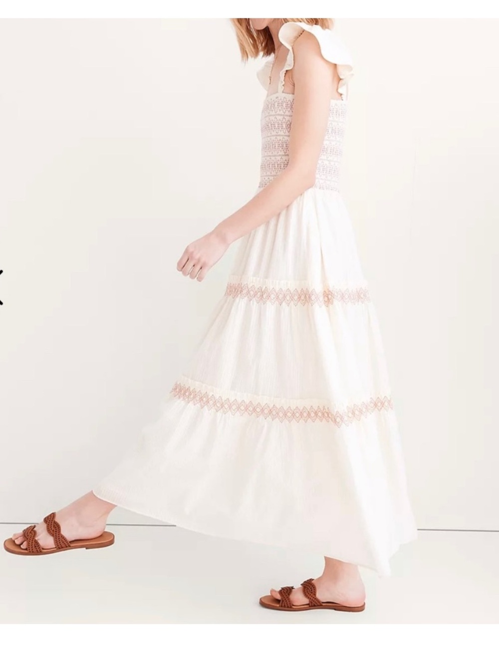 Madewell Lucie Smocked Tiered Midi Dress S - Picture 2 of 7